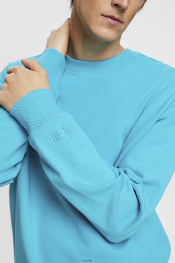 Men Esprit Aqua Green Sweatshirt with embroidered sleeve logo Sweatshirts & Hoodies XF4444724 - Image 3