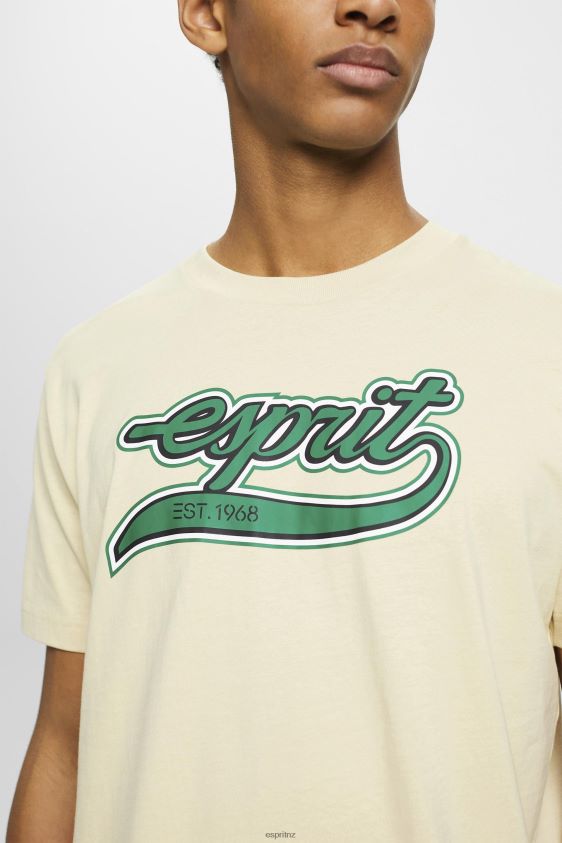 Men Esprit Beige Retro logo print cotton t-shirt T-Shirts XF4444630 - Image 3