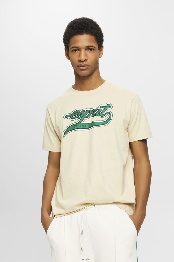 Men Esprit Beige Retro logo print cotton t-shirt T-Shirts XF4444630 - Image 1