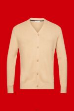 Men Esprit Beige V-neck sustainable cotton cardigan Sweaters XF4444775 - Image 5