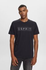 Men Esprit Black Jersey logo T-shirt, 100% cotton T-Shirts XF4444733