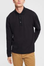 Men Esprit Black Long sleeve polo shirt Polos XF4444819