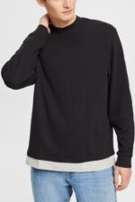 Men Esprit Black Ribbed long sleeve top Long Sleeve XF4444818