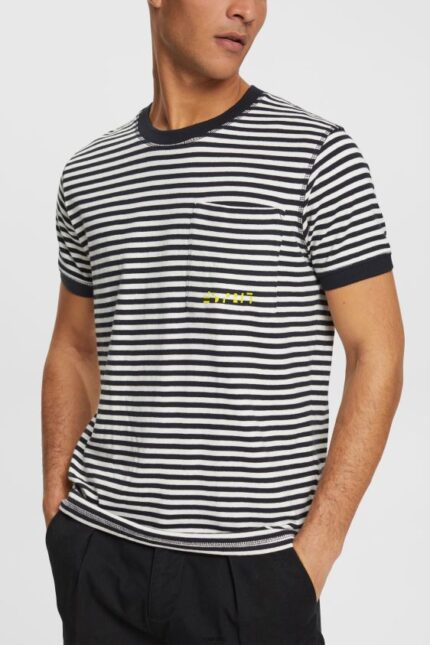 Men Esprit Black Striped knitted t-shirt T-Shirts XF4444898