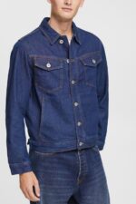 Men Esprit Blue Dark Wash Denim jacket Jackets XF4444879