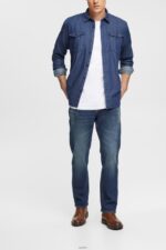 Men Esprit Blue Dark Wash Denim shirt Shirts XF4444835 - Image 2