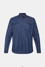 Men Esprit Blue Dark Wash Denim shirt Shirts XF4444835 - Image 5