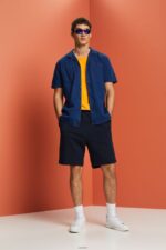 Men Esprit Blue Dark Wash Short-Sleeved Denim Shirt Shirts XF4444595 - Image 2