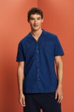 Men Esprit Blue Dark Wash Short-Sleeved Denim Shirt Shirts XF4444595