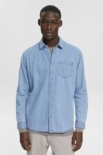 Men Esprit Blue Light Wash Denim shirt Shirts XF4444737