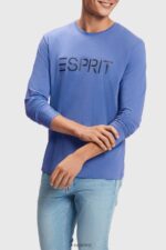 Men Esprit Blue Logo print jersey t-shirt T-Shirts XF4444867