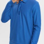 Men Esprit Blue Long sleeve pique polo shirt Polos XF4444952