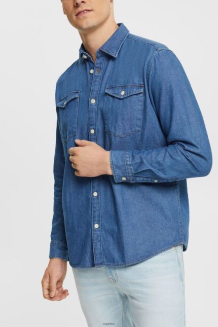 Men Esprit Blue Medium Wash Denim shirt Shirts XF4444833