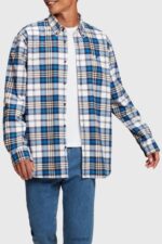 Men Esprit Blue Plaid flannel shirt Shirts XF4444793