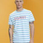Men Esprit Blue Sustainable cotton striped T-shirt T-Shirts XF4444743