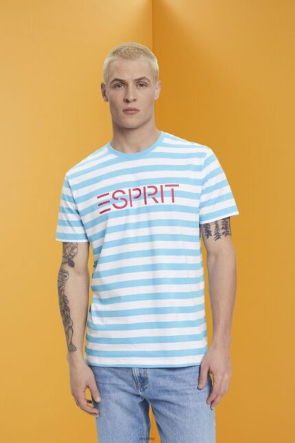 Men Esprit Blue Sustainable cotton striped T-shirt T-Shirts XF4444743
