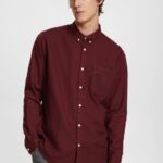 Men Esprit Bordeaux Red Button down cotton shirt Shirts XF4444814