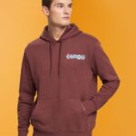 Men Esprit Bordeaux Red Hoodie with small logo print Sweatshirts & Hoodies XF4444828