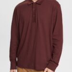 Men Esprit Bordeaux Red Long sleeve polo shirt Polos XF4444821
