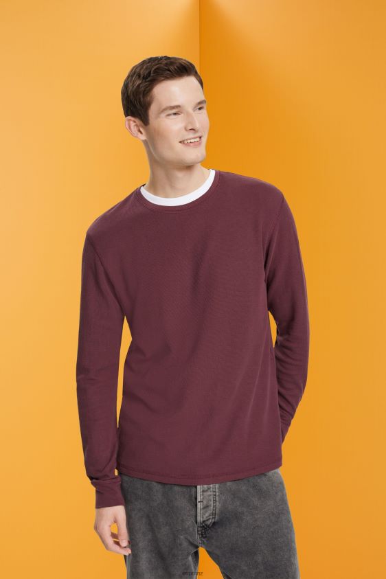 men_esprit_bordeaux_red_waffle_pique_long_sleeve_top_long_sleeve_xf4444825.jpg Men Esprit Bordeaux Red Waffle pique long sleeve top Long Sleeve XF4444825 - Image 1