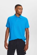 Men Esprit Bright Blue Cotton Mesh Polo Shirt Polos XF4444570