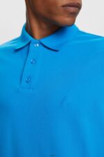 Men Esprit Bright Blue Cotton Mesh Polo Shirt Polos XF4444570 - Image 3