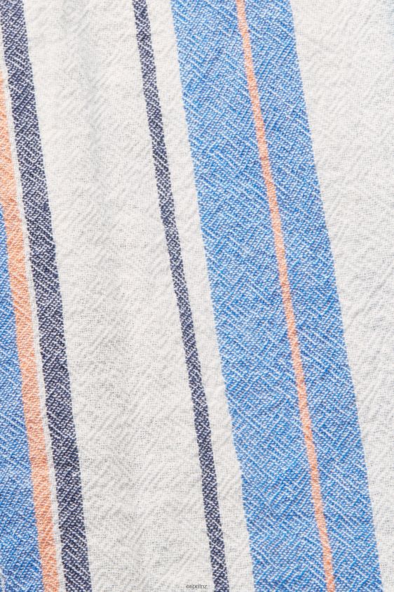 Men Esprit Bright Blue Striped short sleeve shirt, 100% cotton Shirts XF4444612 - Image 4