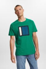 Men Esprit Dark Green Jersey T-shirt with print, 100% cotton T-Shirts XF4444584