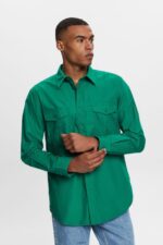 Men Esprit Dark Green Utility shirt, 100% cotton Shirts XF4444572