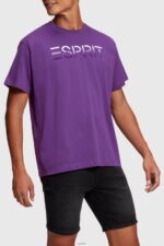 Men Esprit Dark Purple Chest flocked logo applique t-shirt T-Shirts XF4444610