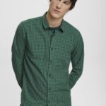 Men Esprit Dark Teal Green Checked slim fit shirt Shirts XF4444688