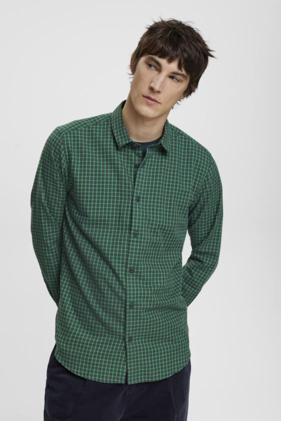 Men Esprit Dark Teal Green Checked slim fit shirt Shirts XF4444688 - Image 1