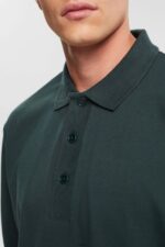 Men Esprit Dark Teal Green Long sleeve polo shirt Polos XF4444820 - Image 3