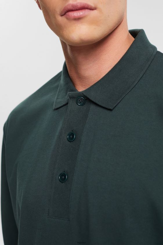 Men Esprit Dark Teal Green Long sleeve polo shirt Polos XF4444820 - Image 3