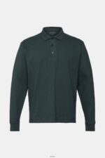 Men Esprit Dark Teal Green Long sleeve polo shirt Polos XF4444820 - Image 5