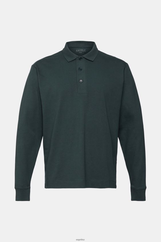 Men Esprit Dark Teal Green Long sleeve polo shirt Polos XF4444820 - Image 5