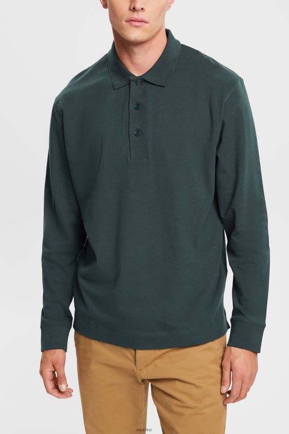 Men Esprit Dark Teal Green Long sleeve polo shirt Polos XF4444820 - Image 1