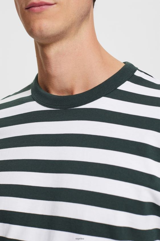 Men Esprit Dark Teal Green Striped crewneck T-shirt T-Shirts XF4444769 - Image 3