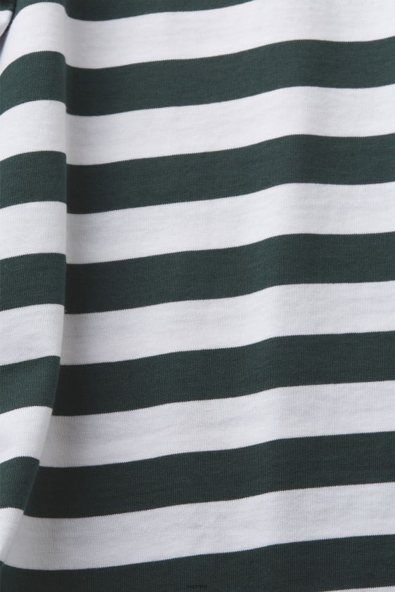Men Esprit Dark Teal Green Striped crewneck T-shirt T-Shirts XF4444769 - Image 4