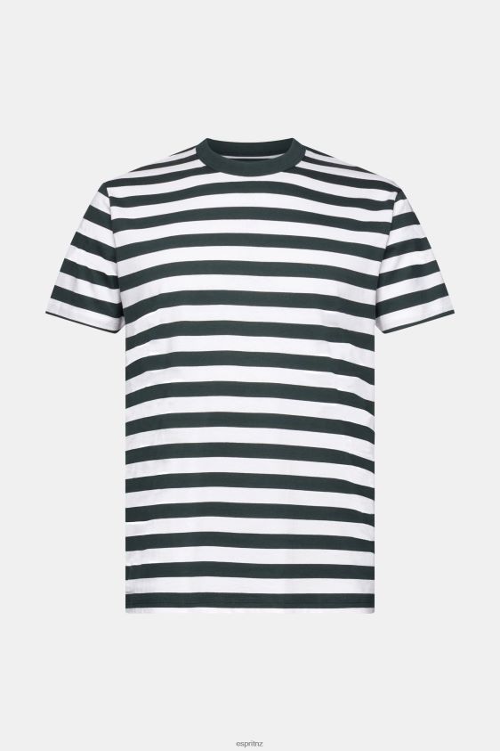 Men Esprit Dark Teal Green Striped crewneck T-shirt T-Shirts XF4444769 - Image 5