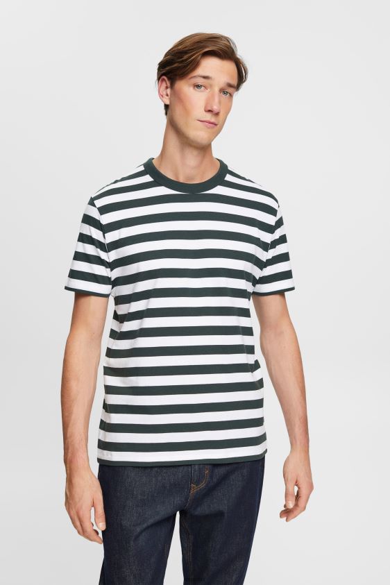 Men Esprit Dark Teal Green Striped crewneck T-shirt T-Shirts XF4444769 - Image 1