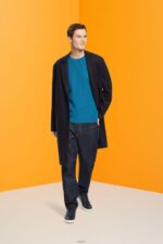 Men Esprit Dark Turquoise Waffle pique long sleeve top Long Sleeve XF4444851 - Image 2