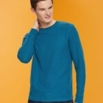 Men Esprit Dark Turquoise Waffle pique long sleeve top Long Sleeve XF4444851