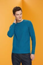 Men Esprit Dark Turquoise Waffle pique long sleeve top Long Sleeve XF4444851