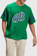 Men Esprit Emerald Green Striped sleeve graphic print tee T-Shirts XF4444806