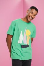 Men Esprit Green Jersey T-shirt with a print T-Shirts XF4444845