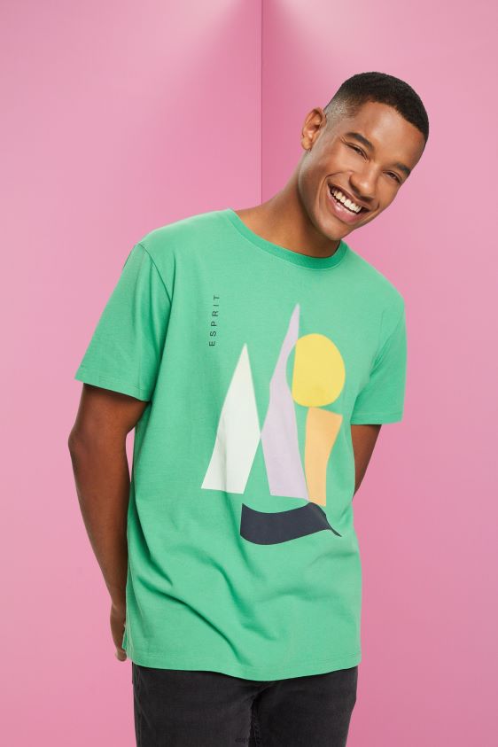 Men Esprit Green Jersey T-shirt with a print T-Shirts XF4444845 - Image 1