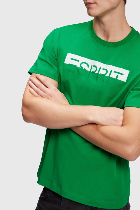 Men Esprit Green Matte shine logo applique t-shirt T-Shirts XF4444617 - Image 3