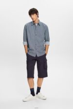 Men Esprit Grey Blue Cotton Poplin Shirt Shirts XF4444576 - Image 2