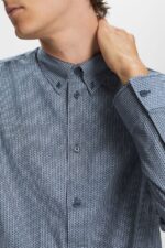 Men Esprit Grey Blue Cotton Poplin Shirt Shirts XF4444576 - Image 3